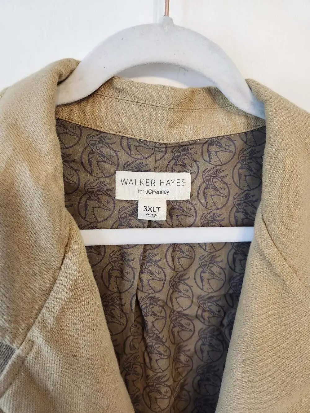Big and tall linen blend Tan Cotton Safari Utility Field Jacket